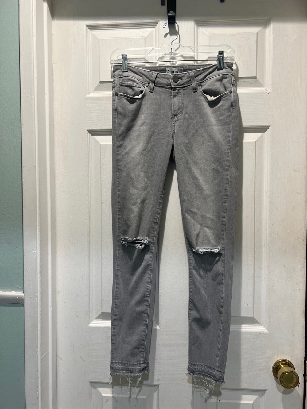 PAIGE Light Gray Ripped Skinny Jeans